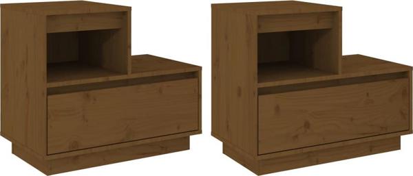 vidaXL Κομοδίνα, 2 τμχ, μελί καφέ, 60x34x51 εκ, μασίφ πεύκο