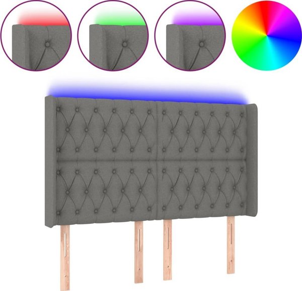 vidaXL Κεφαλάρι κρεβατιού με LED, σκούρο γκρι, 147x16x118/128 εκ., ύφασμα