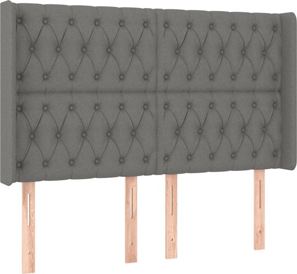 vidaXL Κεφαλάρι κρεβατιού με LED, σκούρο γκρι, 147x16x118/128 εκ., ύφασμα