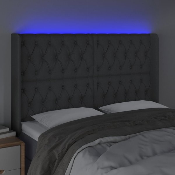 vidaXL Κεφαλάρι κρεβατιού με LED, σκούρο γκρι, 147x16x118/128 εκ., ύφασμα
