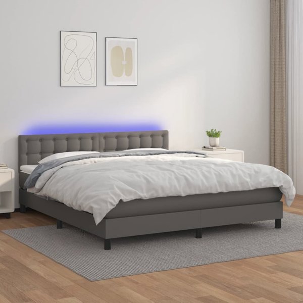 vidaXL Lozko kontynentalne z materacem i LED, szara ekoskora 160x200cm