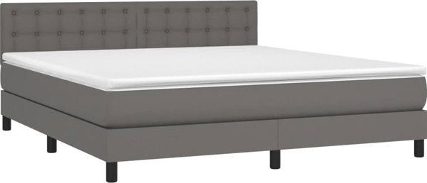 vidaXL Lozko kontynentalne z materacem i LED, szara ekoskora 160x200cm