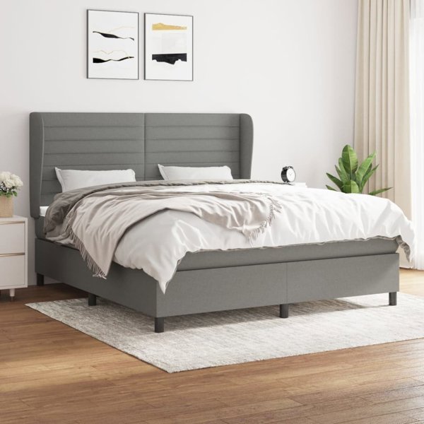 vidaXL Kρεβάτι continental με στρώμα, σκούρο γκρι ύφασμα 160x200 εκ.