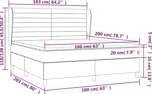 vidaXL Kρεβάτι continental με στρώμα, σκούρο γκρι ύφασμα 160x200 εκ.