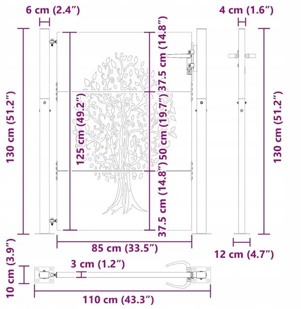 vidaXL VidaXL Brama ogrodowa Czarny 110 x 130 cm Stal Malowana Proszkowo