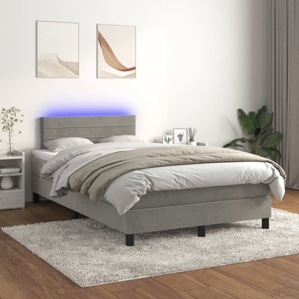 vidaXL Λουτζκο Κοντινενταλ με στρωμα και LED, γκρι βελούδο, 120x200 εκ.