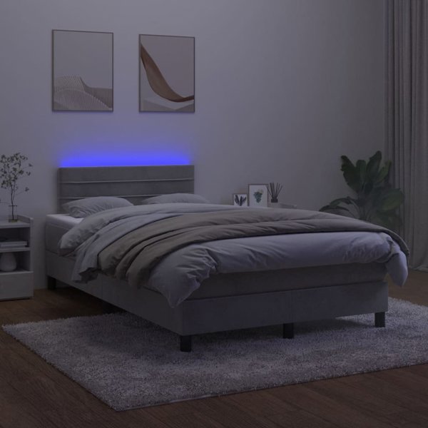 vidaXL Λουτζκο Κοντινενταλ με στρωμα και LED, γκρι βελούδο, 120x200 εκ.