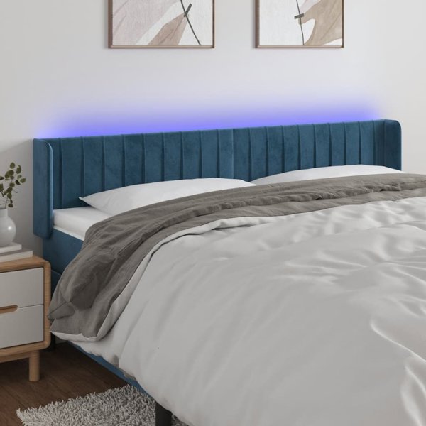 vidaXL Κεφαλάρι Κρεβατιού με LED Σκούρο Μπλε 203x16x78/88 cm Απαλό Βελούδο