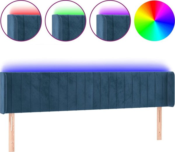 vidaXL Κεφαλάρι Κρεβατιού με LED Σκούρο Μπλε 203x16x78/88 cm Απαλό Βελούδο