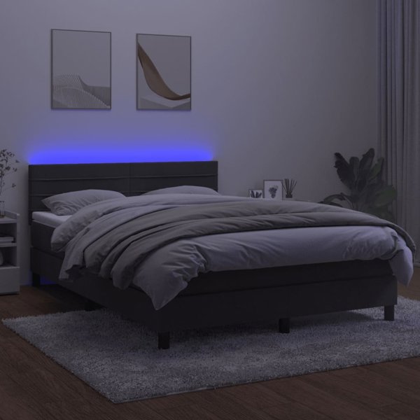 vidaXL Κρεβάτι κοντινεντάλ με στρώμα και LED, γκρι βελούδο, 140x190εκ