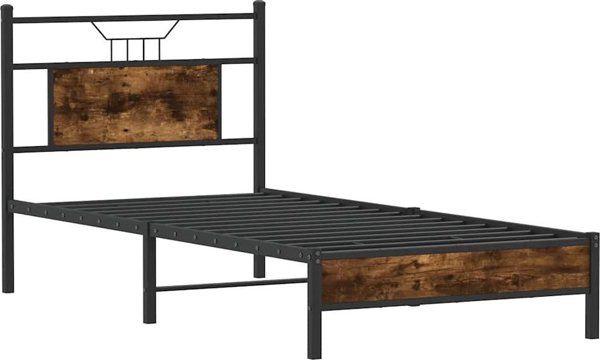 Κρεβάτι vidaXL χωρίς στρώμα, καπνισμένη δρυς 90x200 cm