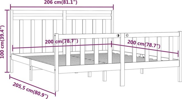 Κορνίζα κρεβατιού vidaXL, μαύρο, από μασίφ πεύκο, 200 x 200 εκ.
