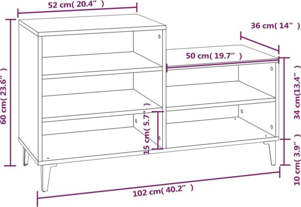 vidaXL Ραφιέρα παπουτσιών, καπνιστό δρυς, 102x36x60 εκ.