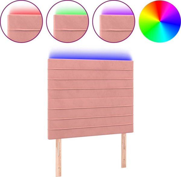 vidaXL Κεφαλάρι για κρεβάτι με LED, ροζ, 90x5x118/128 εκ., βελούδινο