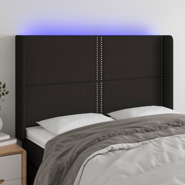 vidaXL Κεφαλάρι κρεβατιού με LED, μαύρο, 147x16x118/128 cm, ύφασμα