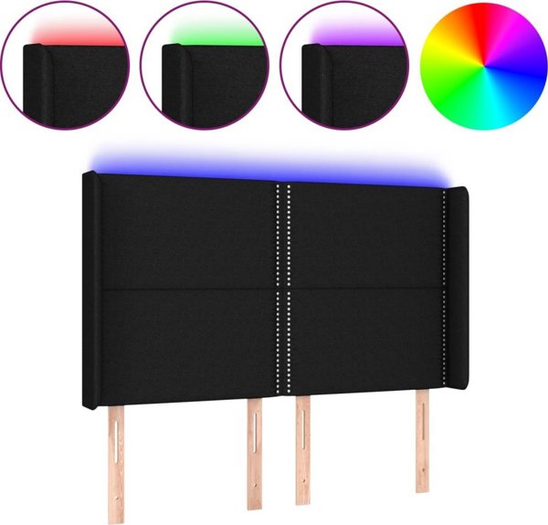 vidaXL Κεφαλάρι κρεβατιού με LED, μαύρο, 147x16x118/128 cm, ύφασμα
