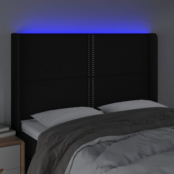 vidaXL Κεφαλάρι κρεβατιού με LED, μαύρο, 147x16x118/128 cm, ύφασμα