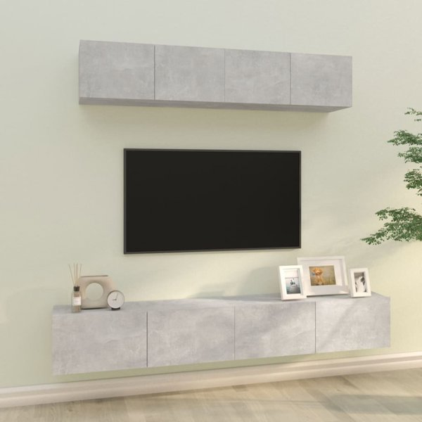 vidaXL Σετ 4 ντουλαπιών TV, απόχρωση γκρι μπετόν, υλικό ξυλοπροερχόμενο