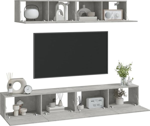 vidaXL Σετ 4 ντουλαπιών TV, απόχρωση γκρι μπετόν, υλικό ξυλοπροερχόμενο