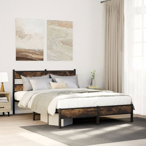 vidaXL Κρεβάτι Χωρίς Στρώμα, Καπνισμένο Δρυς, 100x190 cm
