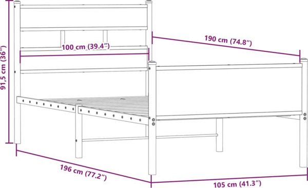 vidaXL Κρεβάτι Χωρίς Στρώμα, Καπνισμένο Δρυς, 100x190 cm