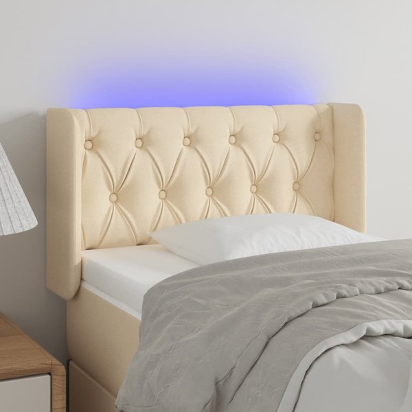 vidaXL Κεφαλάρι Κρεβατιού με LED, Κρεμ, 83x16x78/88 εκ, Ύφασμα