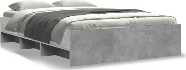vidaXL Rama κρεβατιού γκρι τσιμέντου 135x190 cm από υλικό ξύλου