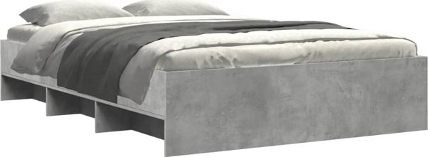 vidaXL Rama κρεβατιού γκρι τσιμέντου 135x190 cm από υλικό ξύλου
