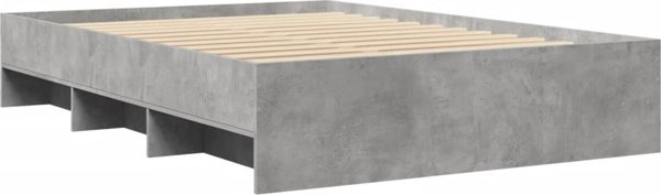 vidaXL Rama κρεβατιού γκρι τσιμέντου 135x190 cm από υλικό ξύλου