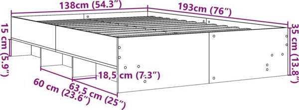 vidaXL Rama κρεβατιού γκρι τσιμέντου 135x190 cm από υλικό ξύλου