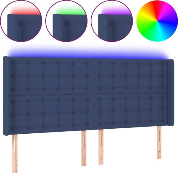 vidaXL Κεφαλάρι για κρεβάτι με LED, μπλε, 203x16x118/128 cm, ύφασμα