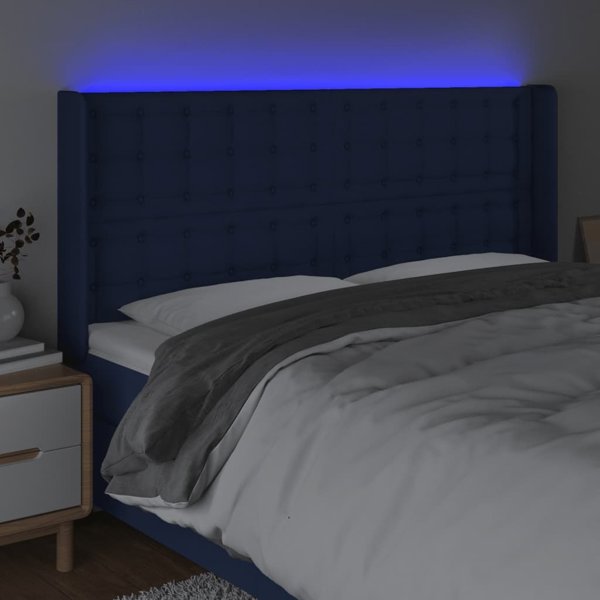 vidaXL Κεφαλάρι για κρεβάτι με LED, μπλε, 203x16x118/128 cm, ύφασμα