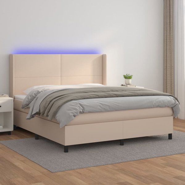 vidaXL Κρεβάτι Continental με στρώμα και φωτισμό LED cappuccino 160x200 cm