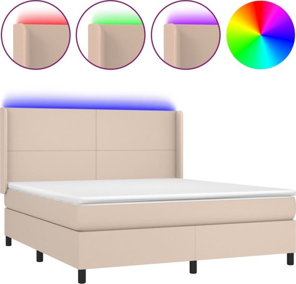 vidaXL Κρεβάτι Continental με στρώμα και φωτισμό LED cappuccino 160x200 cm