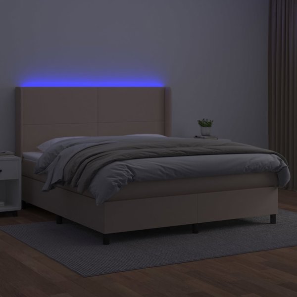 vidaXL Κρεβάτι Continental με στρώμα και φωτισμό LED cappuccino 160x200 cm