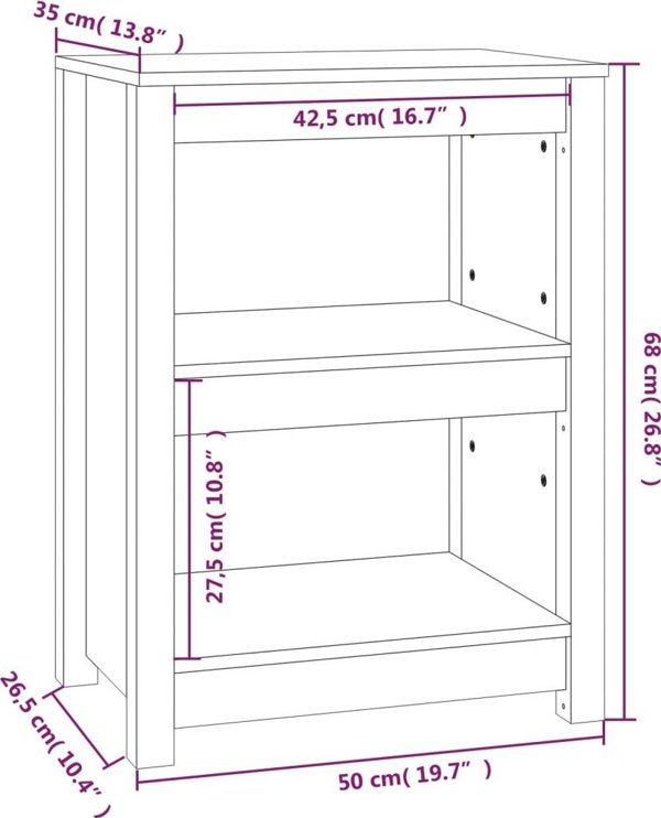 vidaXL Regal na ksiazki, czarny, 50x35x68 cm, lite drewno sosnowe