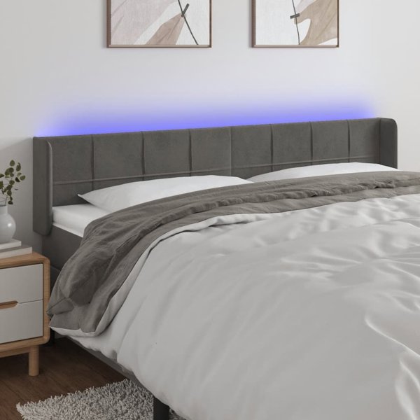 vidaXL Κεφαλάρι κρεβατιού με LED, σκούρο γκρι, 183x16x78/88 cm, βελούδο