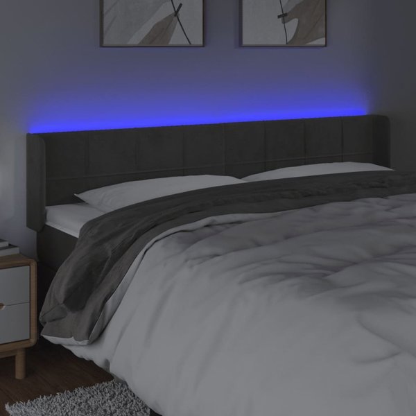 vidaXL Κεφαλάρι κρεβατιού με LED, σκούρο γκρι, 183x16x78/88 cm, βελούδο