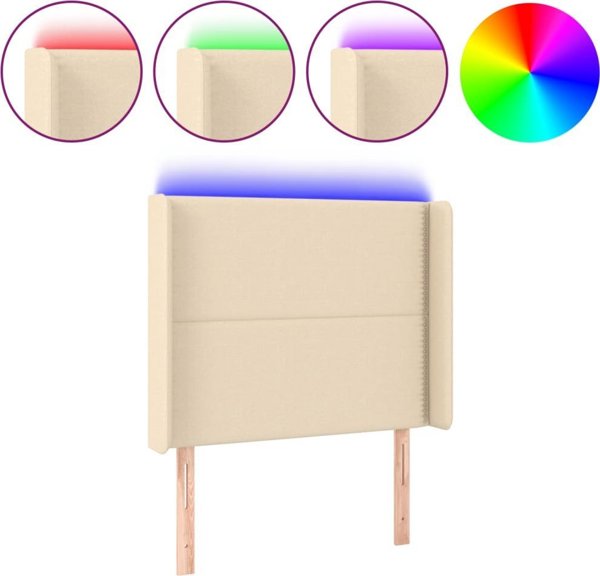 vidaXL Κεφαλάρι κρεβατιού με LED, εκρού, 93x16x118/128 cm, ύφασμα
