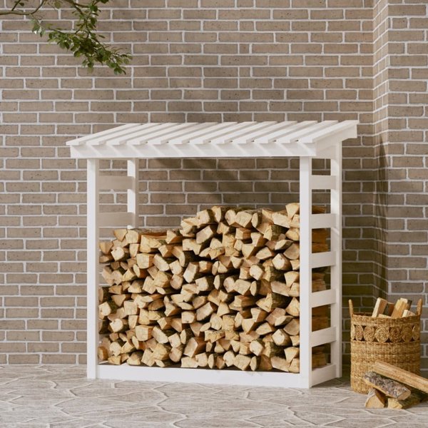 vidaXL Σταντ για ξύλα καυσόξυλα, λευκό, 108x64,5x110 cm, από πεύκο