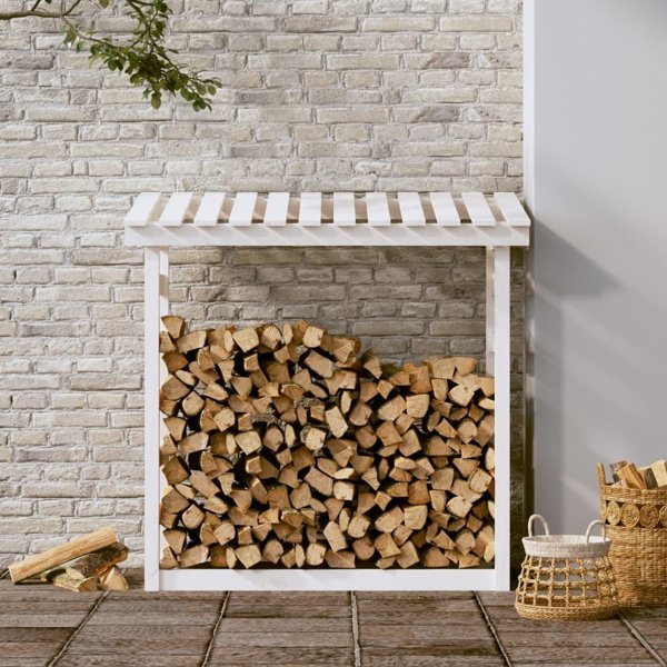 vidaXL Σταντ για ξύλα καυσόξυλα, λευκό, 108x64,5x110 cm, από πεύκο