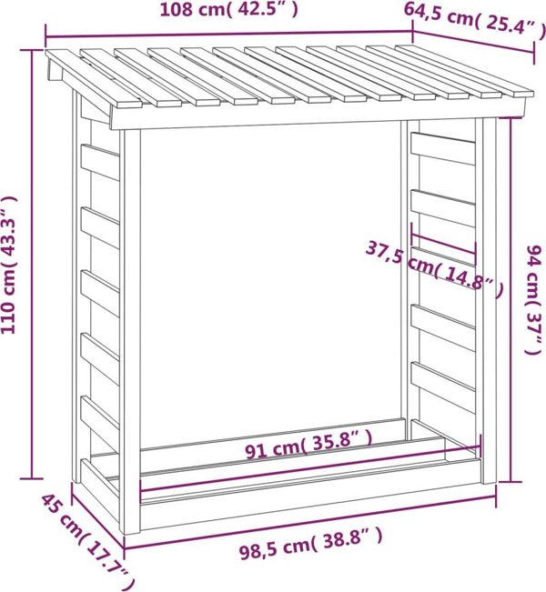 vidaXL Σταντ για ξύλα καυσόξυλα, λευκό, 108x64,5x110 cm, από πεύκο