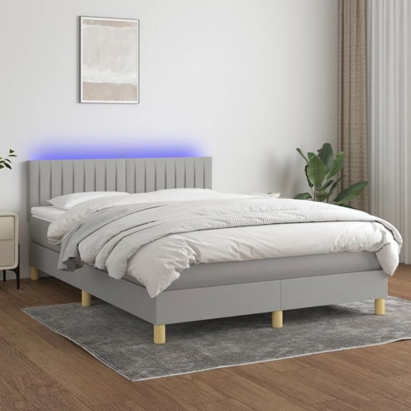 vidaXL Lecho kontynentalne z materacem jasnoszare 140x190 cm tkanina
