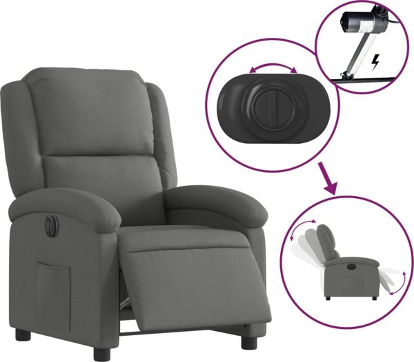 vidaXL Elektryczny fotel rozkladany, ciemnoszary, obity tkanina