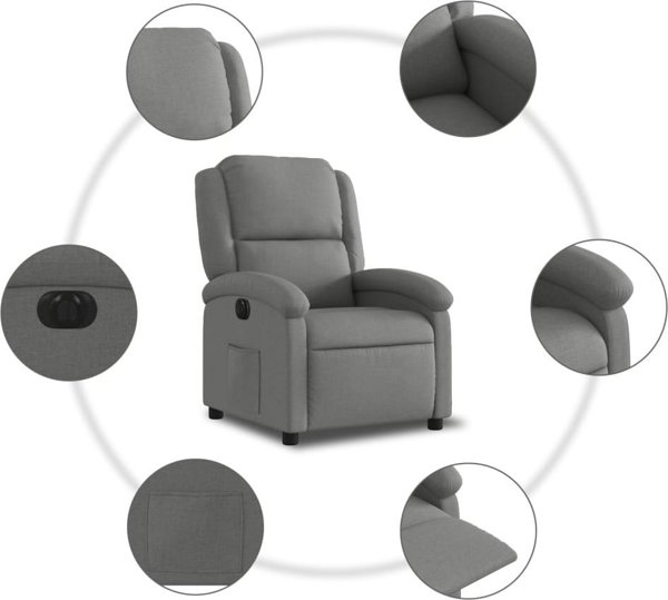 vidaXL Elektryczny fotel rozkladany, ciemnoszary, obity tkanina