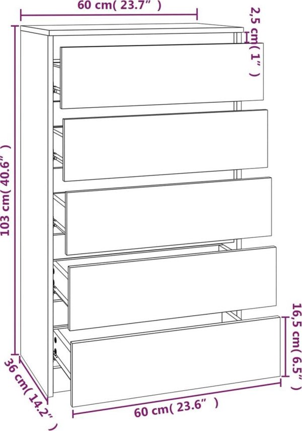 vidaXL Komoda, kolor dab sonoma, 60x36x103 cm, material drewnopochodny