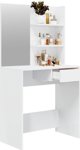 vidaXL Toaletka z lustrem biala wysoki polysk 74,5x40x141 cm