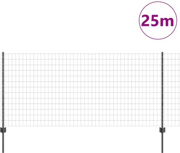 vidaXL Περιφράξεση Euro με 22 κολόνες Γκρι 1x25 μ Σίδερο