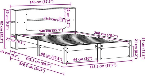 vidaXL Κρεβάτι με ράφι, χωρίς στρώμα, λευκό, 140x200 εκ., πεύκο