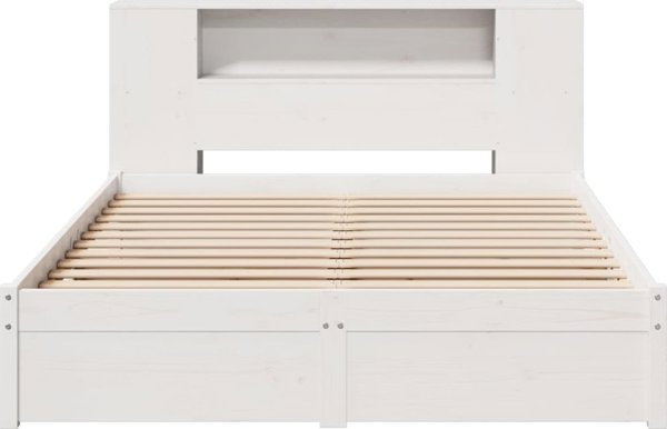vidaXL Κρεβάτι με ράφι, χωρίς στρώμα, λευκό, 140x200 εκ., πεύκο
